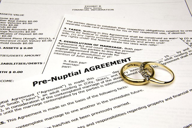 pre-nuptial agreement with wedding bands.